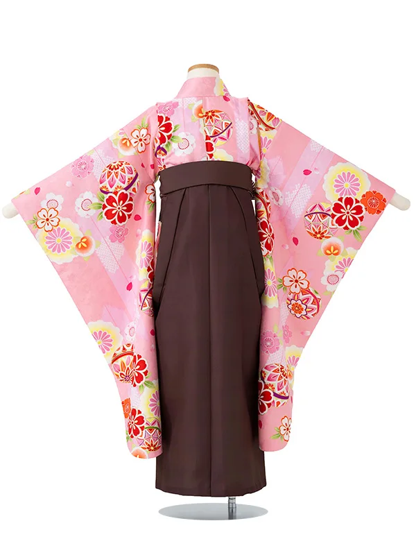 女児卒園袴【刺繍袴】まりに矢絣　ピンク