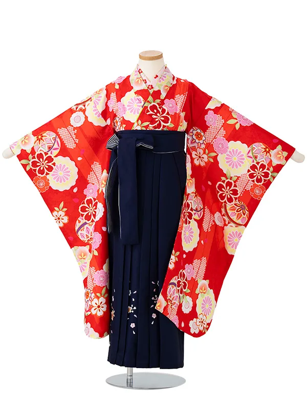 女児卒園袴【刺繍袴】まりに矢絣　赤