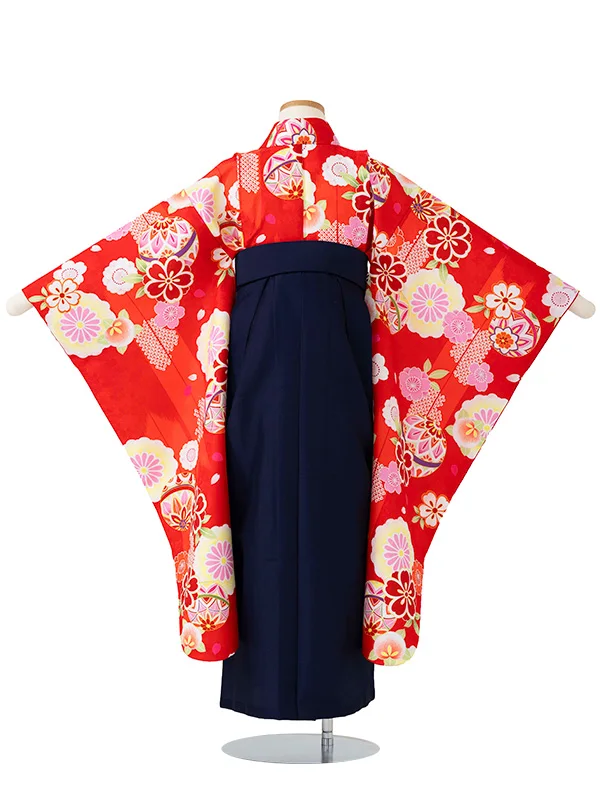 女児卒園袴【刺繍袴】まりに矢絣　赤