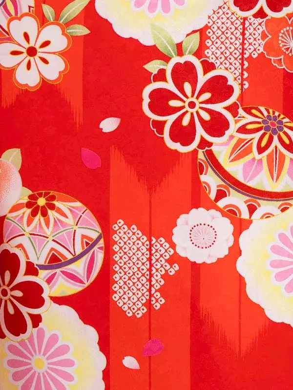 女児卒園袴【刺繍袴】まりに矢絣　赤