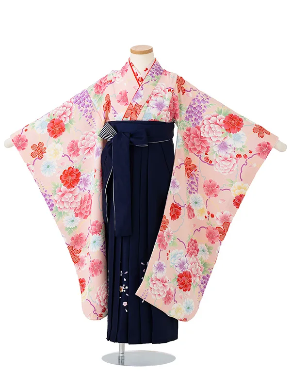 女児卒園袴【刺繍袴】ぼたんに雪輪　ピンク