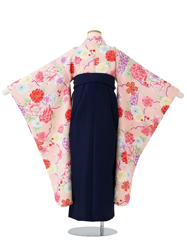 女児卒園袴【刺繍袴】ぼたんに雪輪　ピンク