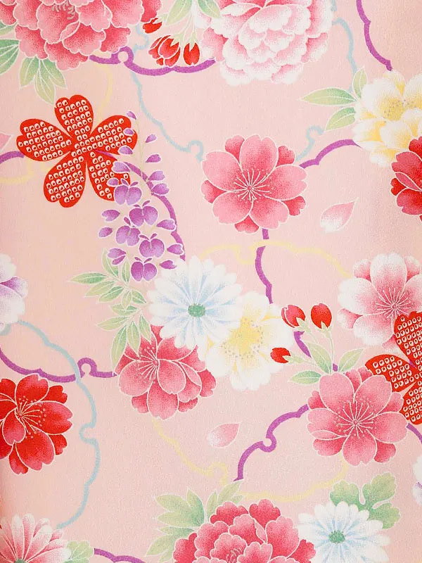 女児卒園袴【刺繍袴】ぼたんに雪輪　ピンク