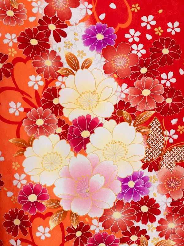 女児卒園袴【刺繍袴】雪輪にぼたん　朱赤