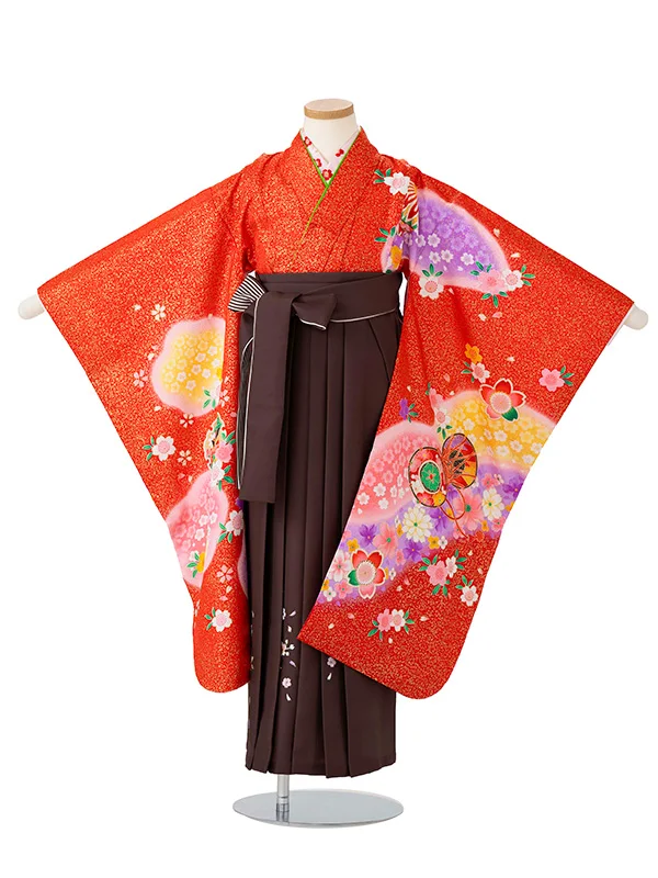 女児卒園袴【刺繍袴】鼓に小花　赤