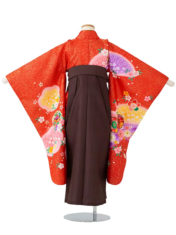 女児卒園袴【刺繍袴】鼓に小花　赤