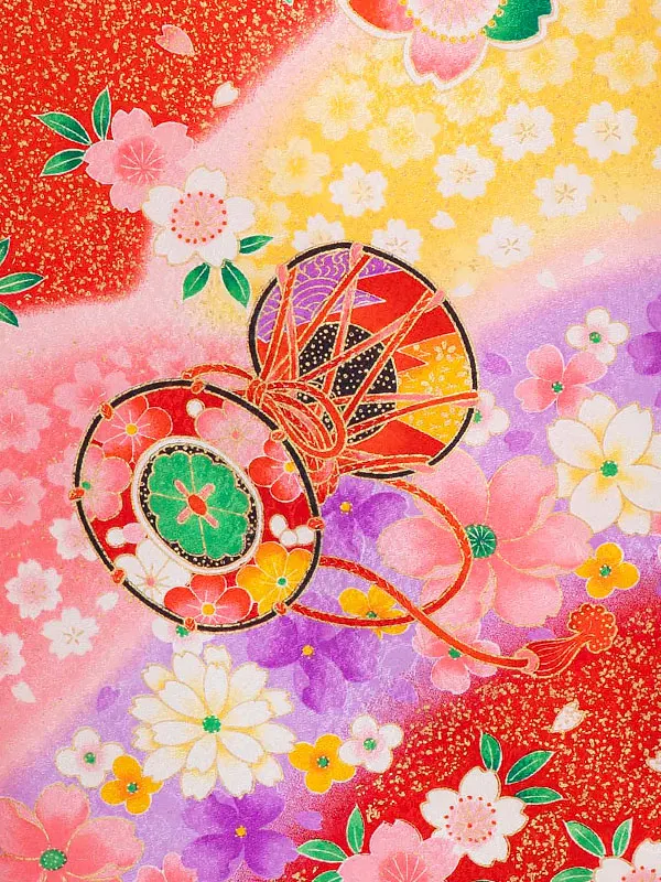 女児卒園袴【刺繍袴】鼓に小花　赤