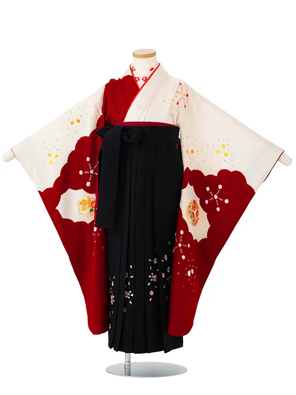 女児卒園袴【正絹】【刺繍袴】【本絞り】白赤