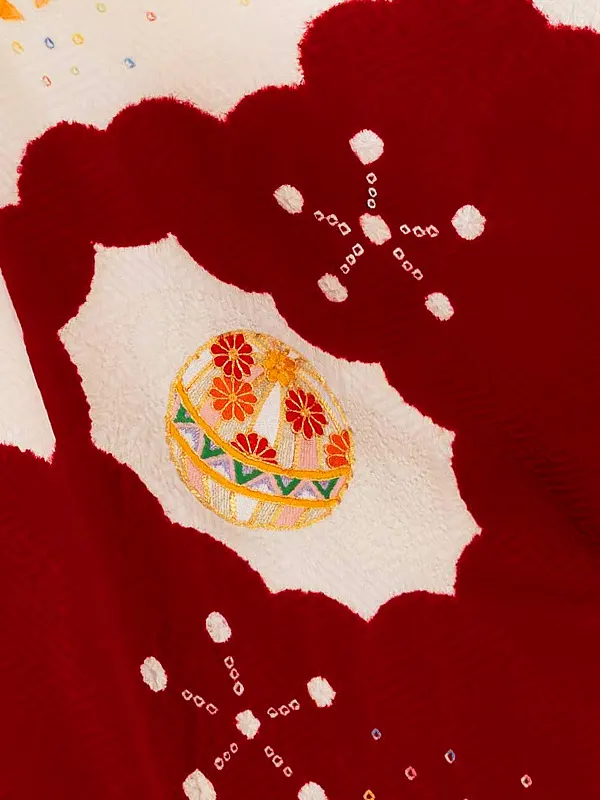 女児卒園袴【正絹】【刺繍袴】【本絞り】白赤