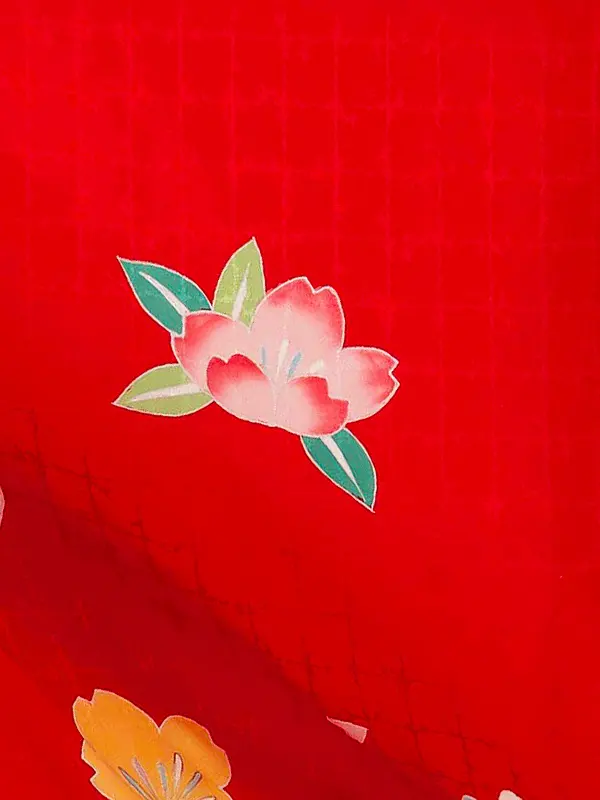 女児卒園袴【正絹】【刺繍袴】【手描友禅】ぼたん花　赤