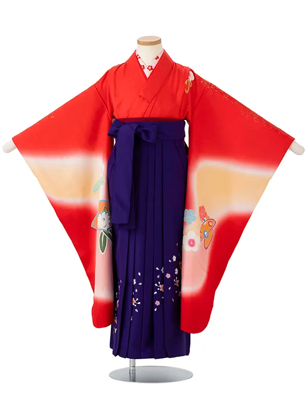 女児卒園袴【正絹】【刺繍袴】【手描友禅】ぼかし　赤