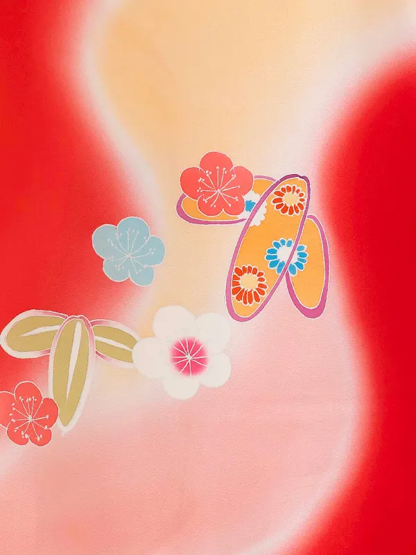 女児卒園袴【正絹】【刺繍袴】【手描友禅】ぼかし　赤