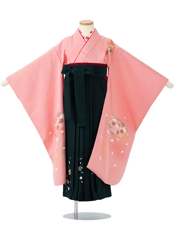 女児卒園袴【正絹】【刺繍袴】【手描友禅】まり　ピンク