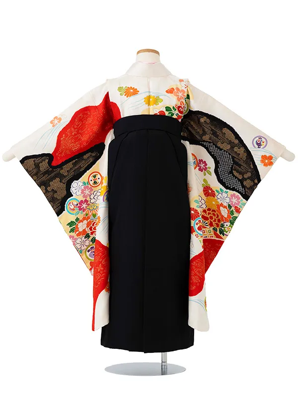 女児卒園袴【正絹】【刺繍袴】【手描友禅】【本絞り】花車　白