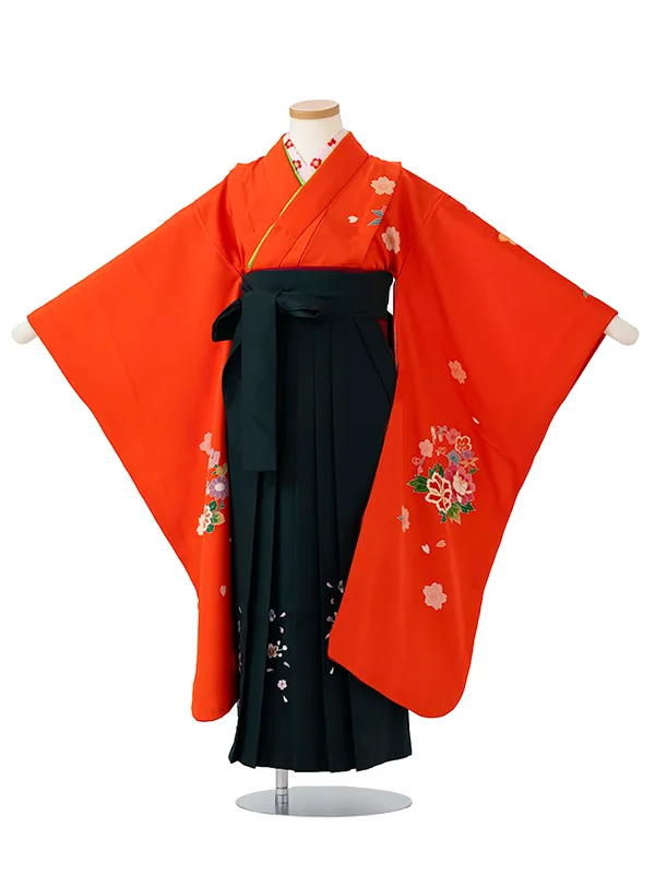 女児卒園袴【正絹】【刺繍袴】【手描友禅】まり　朱赤