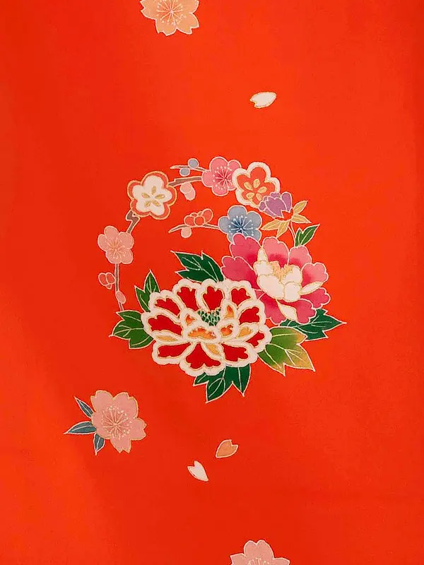 女児卒園袴【正絹】【刺繍袴】【手描友禅】まり　朱赤