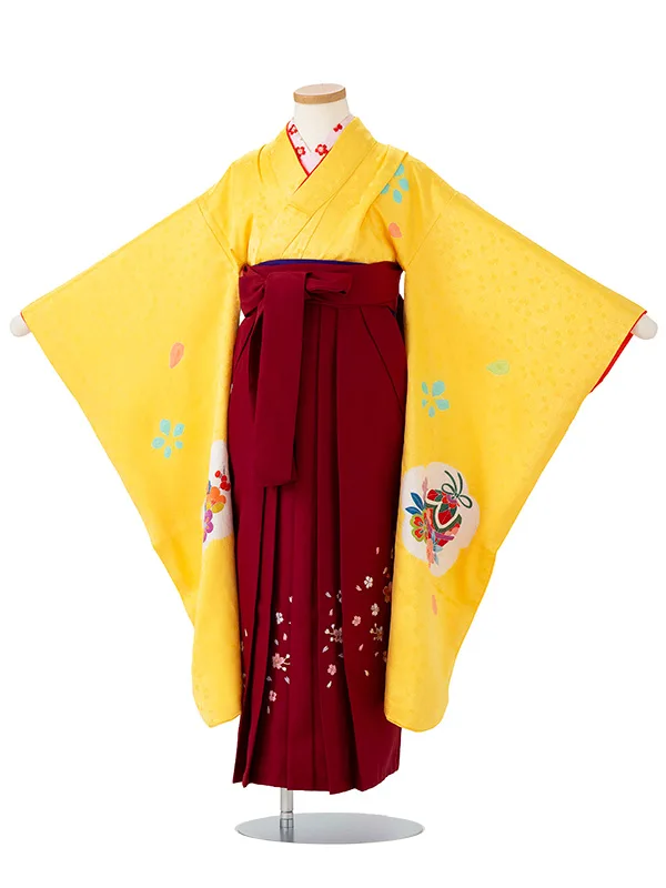 女児卒園袴【正絹】【刺繍袴】【手描友禅】【本絞り】まり　黄色