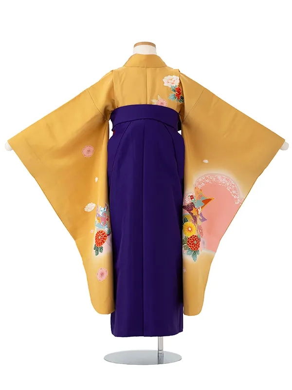 女児卒園袴【正絹】【刺繍袴】【手描友禅】熨斗　黄土