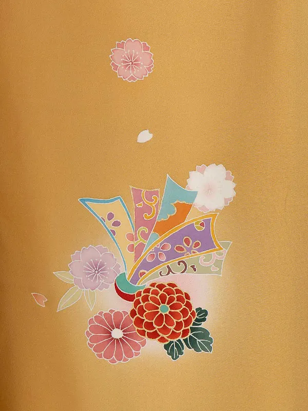 女児卒園袴【正絹】【刺繍袴】【手描友禅】熨斗　黄土