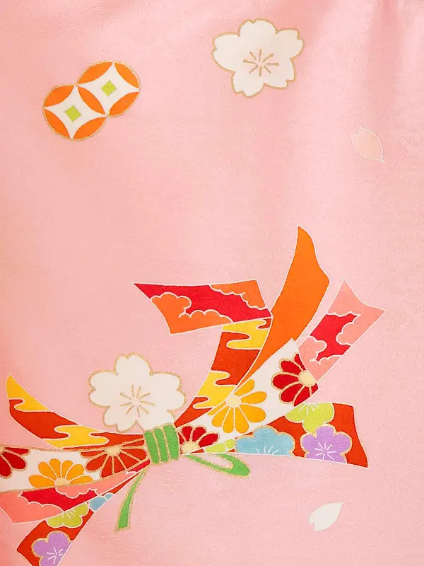 女児卒園袴【正絹】【刺繍袴】【手描友禅】鈴に熨斗　ピンク