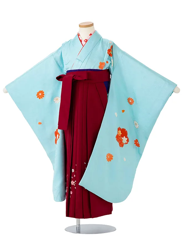 女児卒園袴【正絹】【刺繍袴】【手描友禅】桜　ブルー