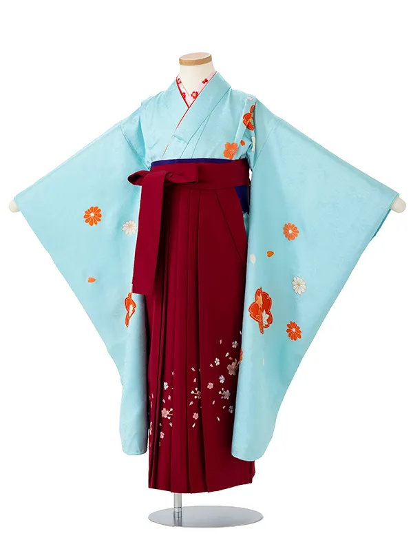 女児卒園袴【正絹】【刺繍袴】【手描友禅】桜　ブルー