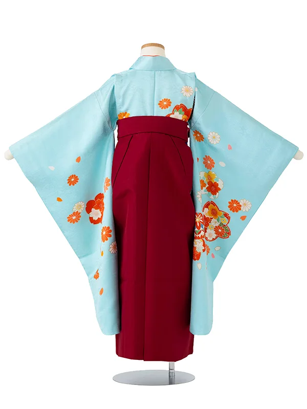女児卒園袴【正絹】【刺繍袴】【手描友禅】桜　ブルー