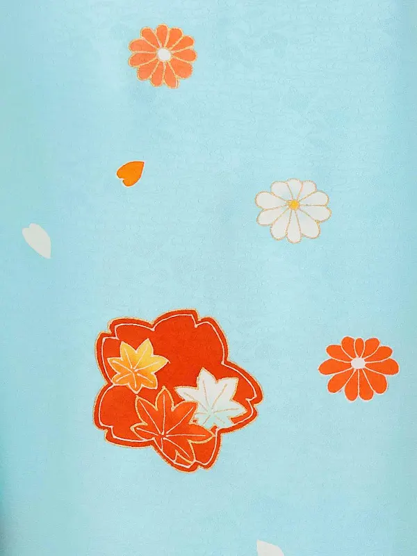 女児卒園袴【正絹】【刺繍袴】【手描友禅】桜　ブルー