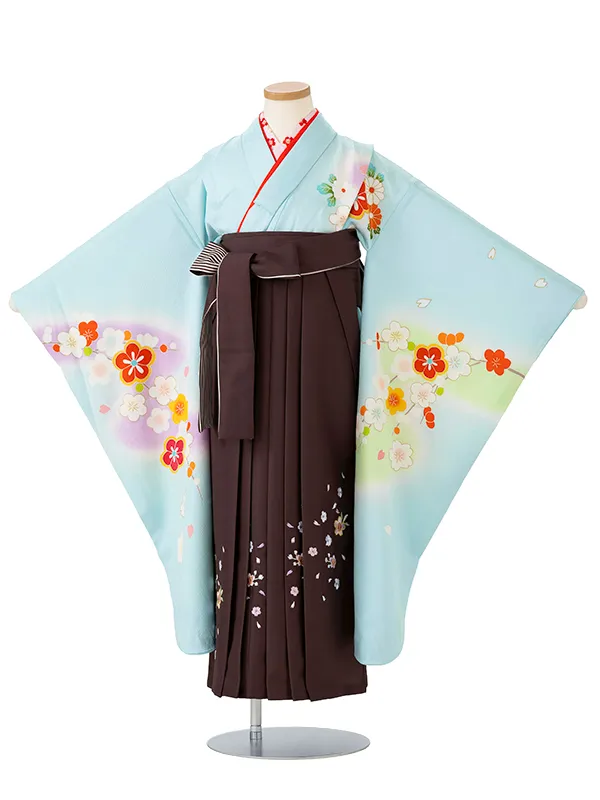 女児卒園袴【正絹】【刺繍袴】【手描友禅】松　ブルー