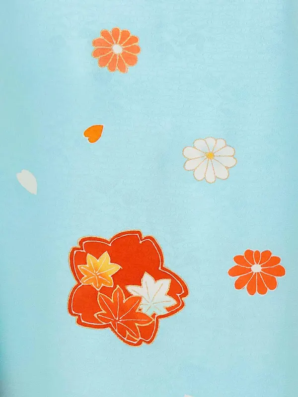 女児卒園袴【正絹】【刺繍袴】【手描友禅】松　ブルー