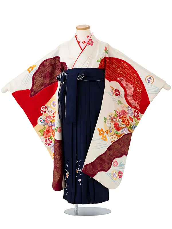 女児卒園袴【正絹】【刺繍袴】【手描友禅】【本絞り】花車　白