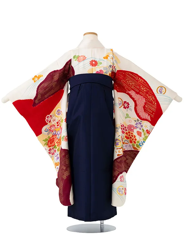 女児卒園袴【正絹】【刺繍袴】【手描友禅】【本絞り】花車　白