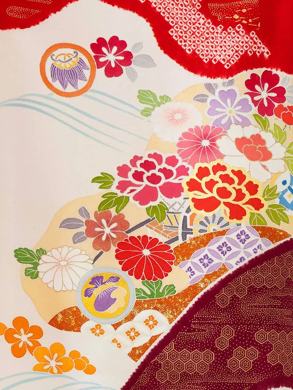 女児卒園袴【正絹】【刺繍袴】【手描友禅】【本絞り】花車　白