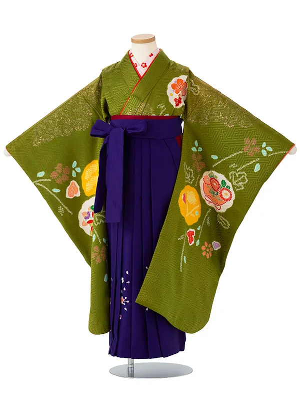女児卒園袴【正絹】【刺繍袴】【手描友禅】【本絞り】抹茶