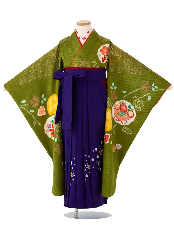女児卒園袴【正絹】【刺繍袴】【手描友禅】【本絞り】抹茶