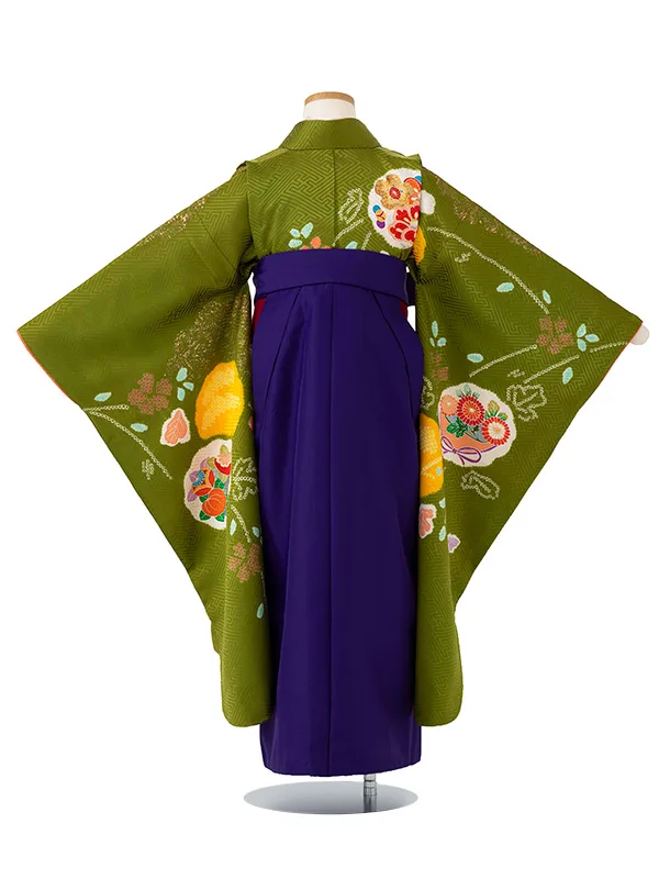 女児卒園袴【正絹】【刺繍袴】【手描友禅】【本絞り】抹茶