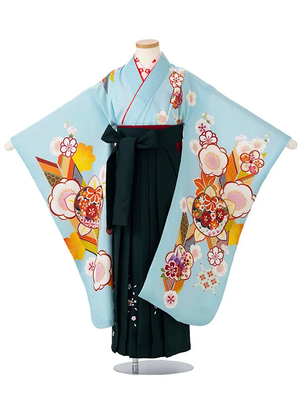 女児卒園袴【正絹】【刺繍袴】橘に矢絣　ブルー