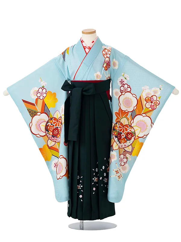 女児卒園袴【正絹】【刺繍袴】橘に矢絣　ブルー