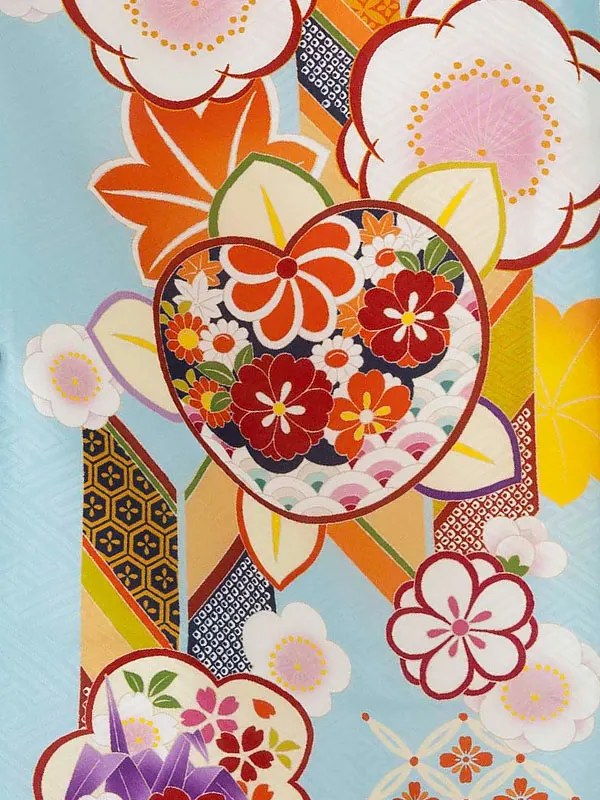 女児卒園袴【正絹】【刺繍袴】橘に矢絣　ブルー