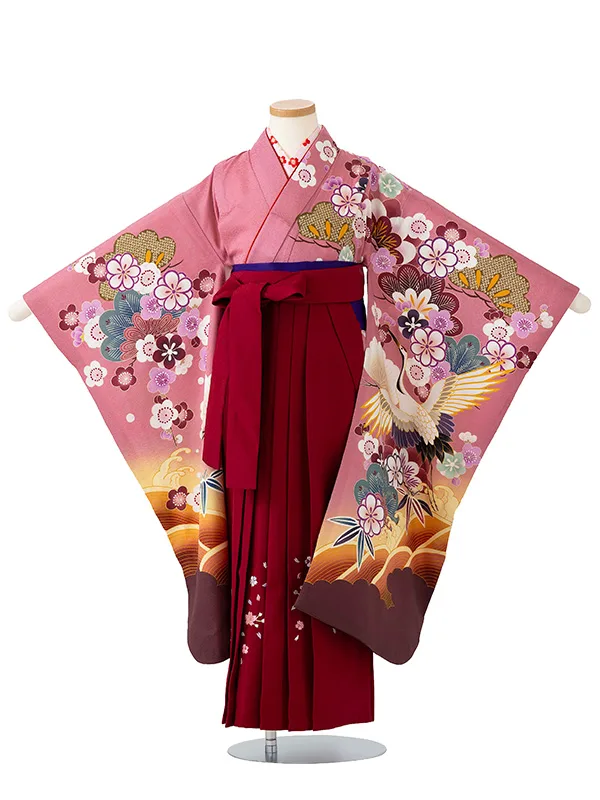 女児卒園袴【正絹】【刺繍袴】ツル　くすみピンク