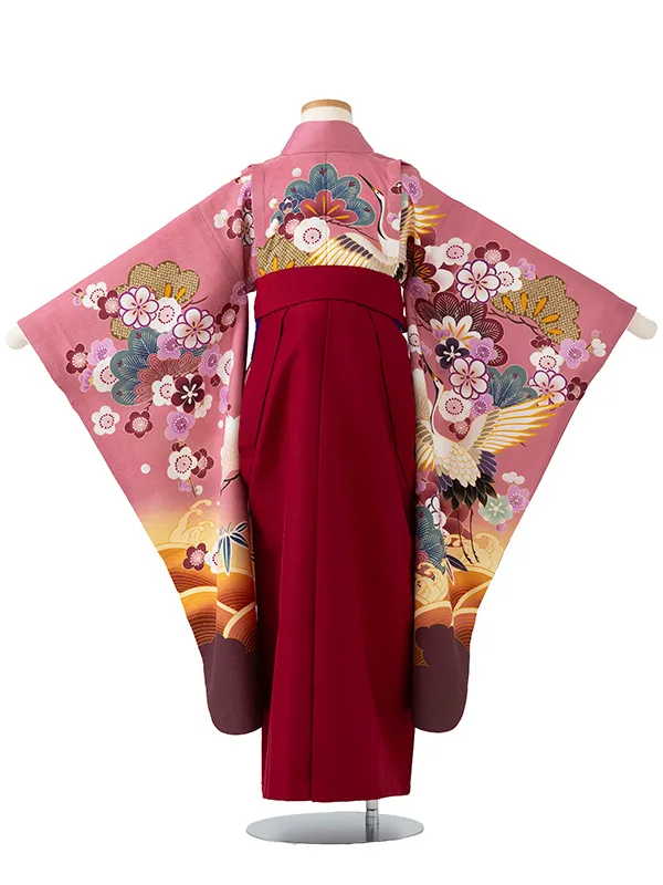 女児卒園袴【正絹】【刺繍袴】ツル　くすみピンク