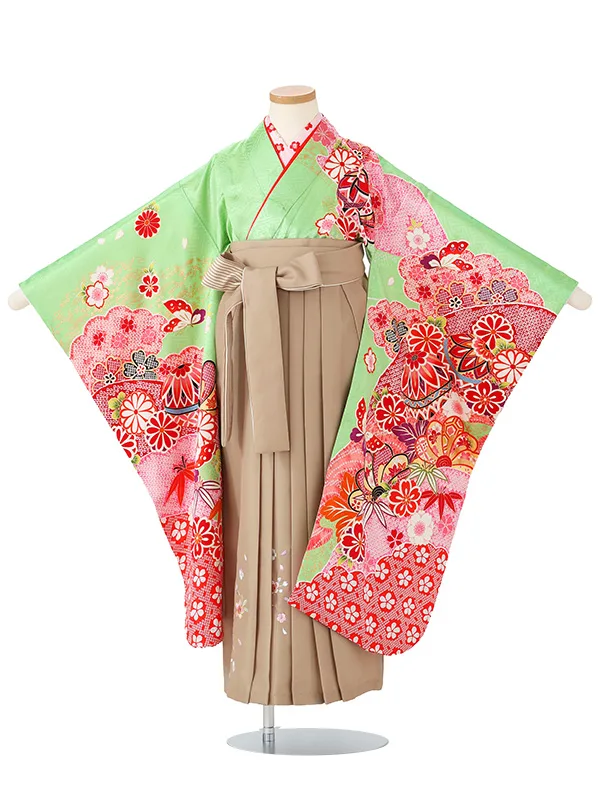 女児卒園袴【正絹】【刺繍袴】まりに疋田　エメラルドグリーン