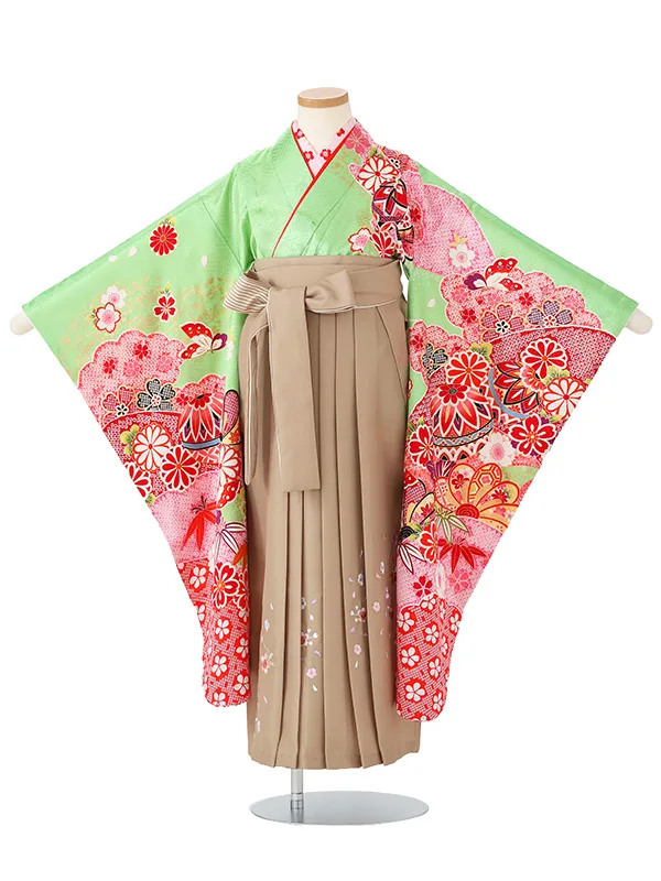 女児卒園袴【正絹】【刺繍袴】まりに疋田　エメラルドグリーン