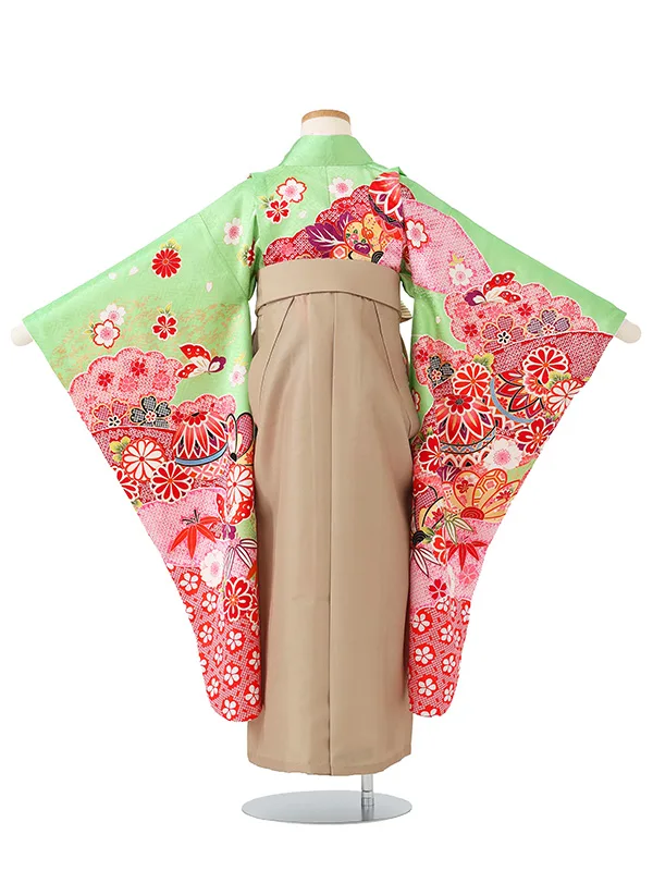 女児卒園袴【正絹】【刺繍袴】まりに疋田　エメラルドグリーン