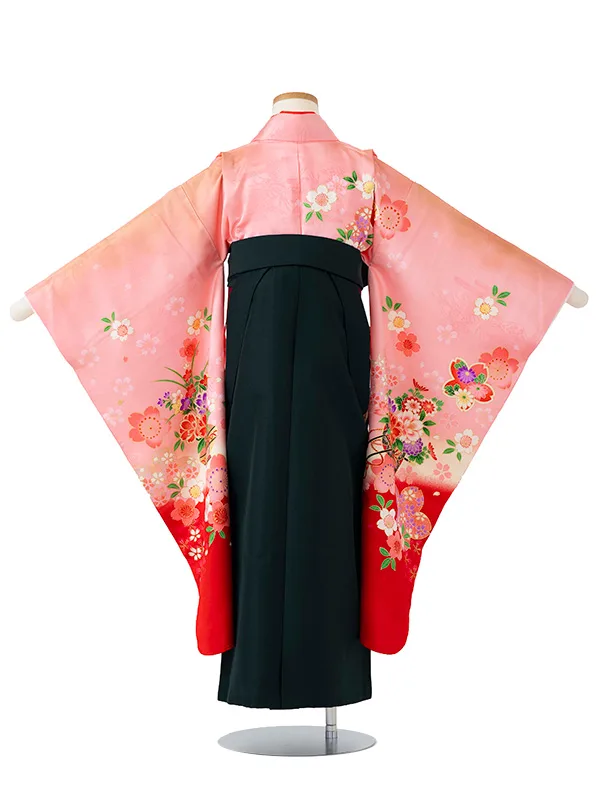 女児卒園袴【正絹】【刺繍袴】花車に梅　ピンク
