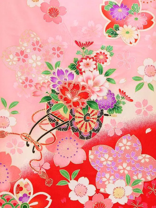 女児卒園袴【正絹】【刺繍袴】花車に梅　ピンク