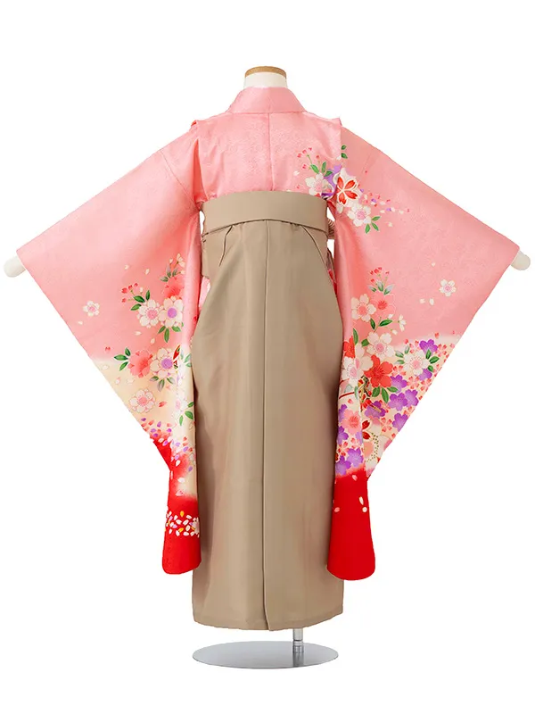 女児卒園袴【正絹】【刺繍袴】まりに小桜　ピンク