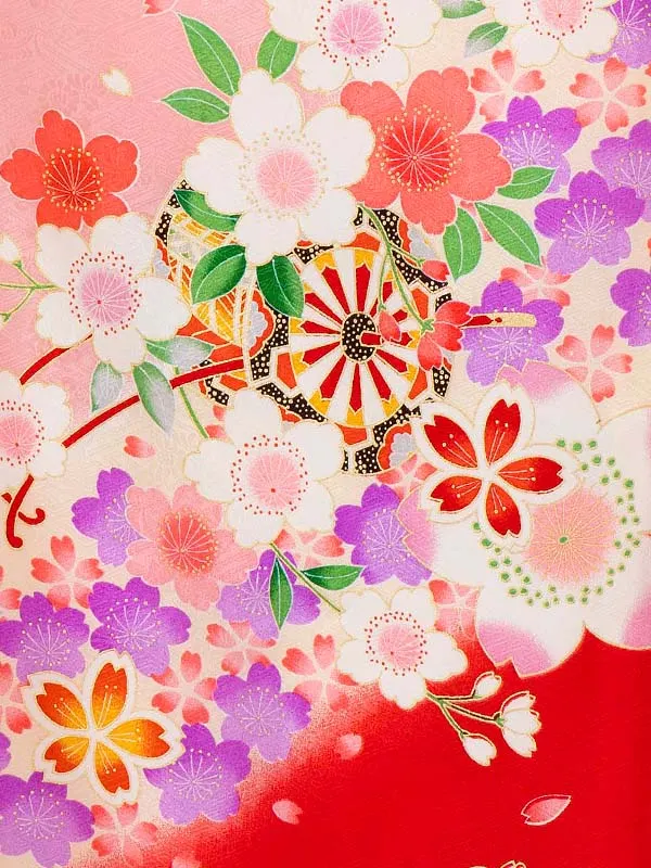 女児卒園袴【正絹】【刺繍袴】まりに小桜　ピンク