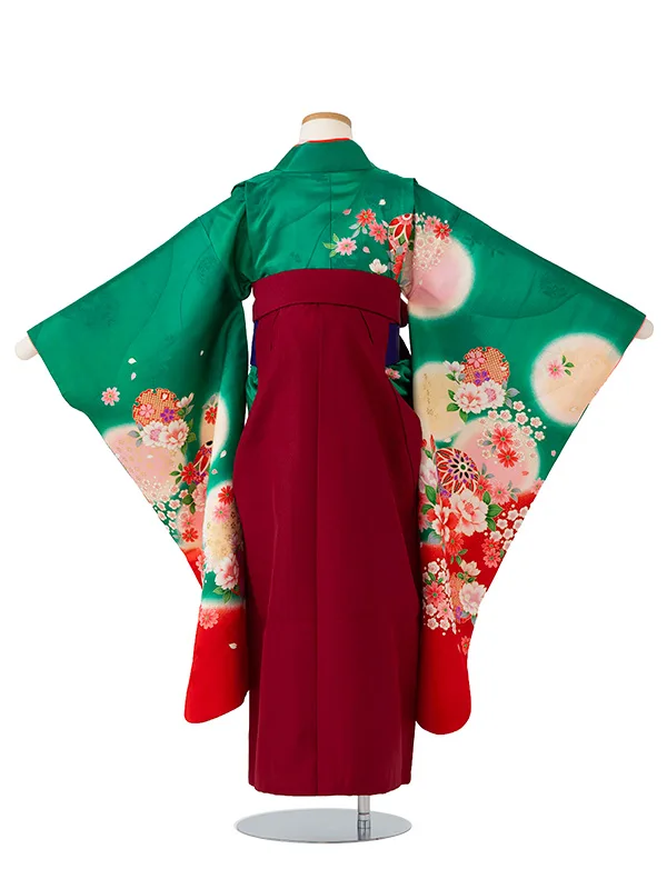 女児卒園袴【正絹】【刺繍袴】まりに小桜　グリーン