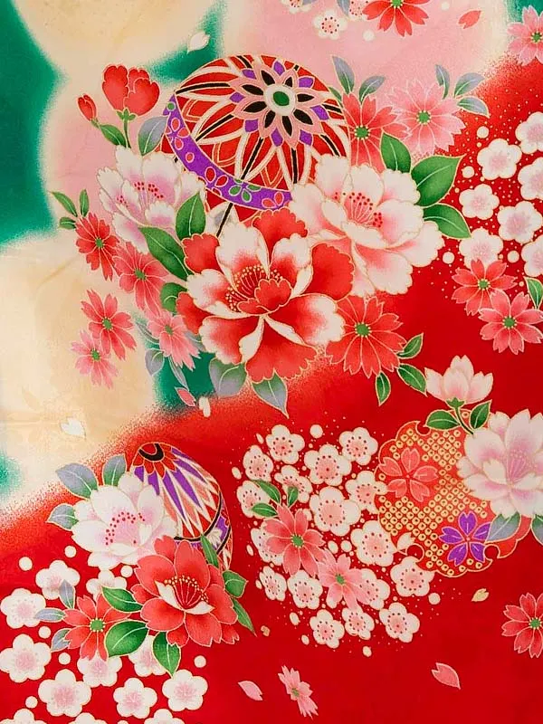 女児卒園袴【正絹】【刺繍袴】まりに小桜　グリーン